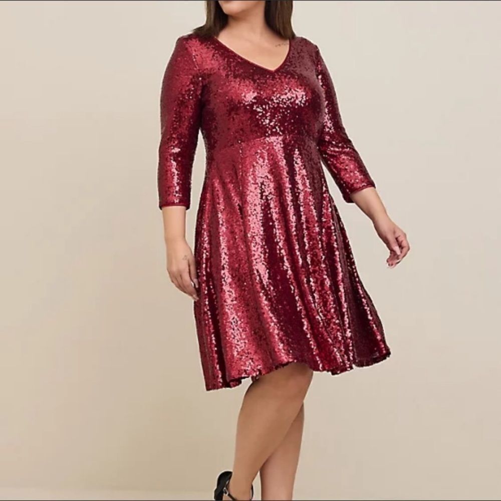 Torrid Burgundy Mini Sequins Skater Dress NWT